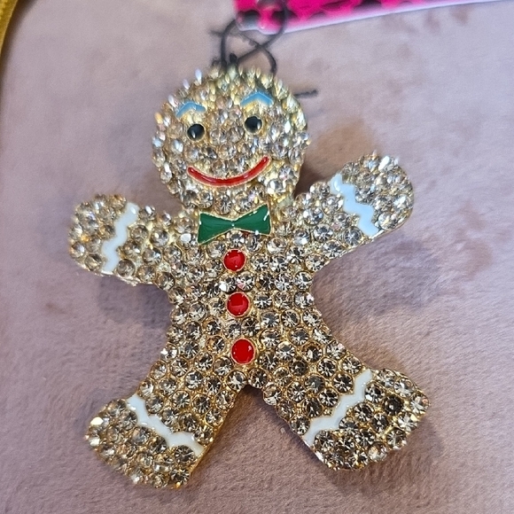 Betsey Johnson Glittering Gingerbread Brooch Pendant Duo NWT - Picture 3 of 4